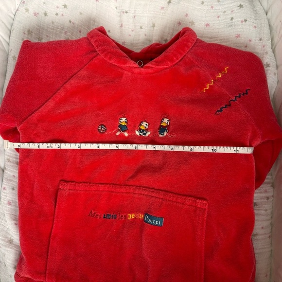 🐣 24M Red Velour Chunky Sweater Embroidered Ducks Collar Pocket Long Sleeve - Picture 11 of 13